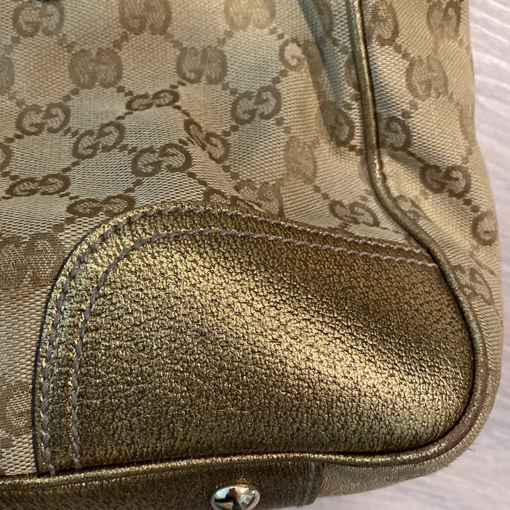 Gucci Princy GG Monogram Gold Canvas Leather Tote Cute Bow Damaged (Authentic) - Picture 7 of 14